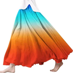 Womens Linen Maxi Skirts Summer Elastic Waist Drawstring A Line Long Flared Skirts Vacation Boho Flowy Skirt