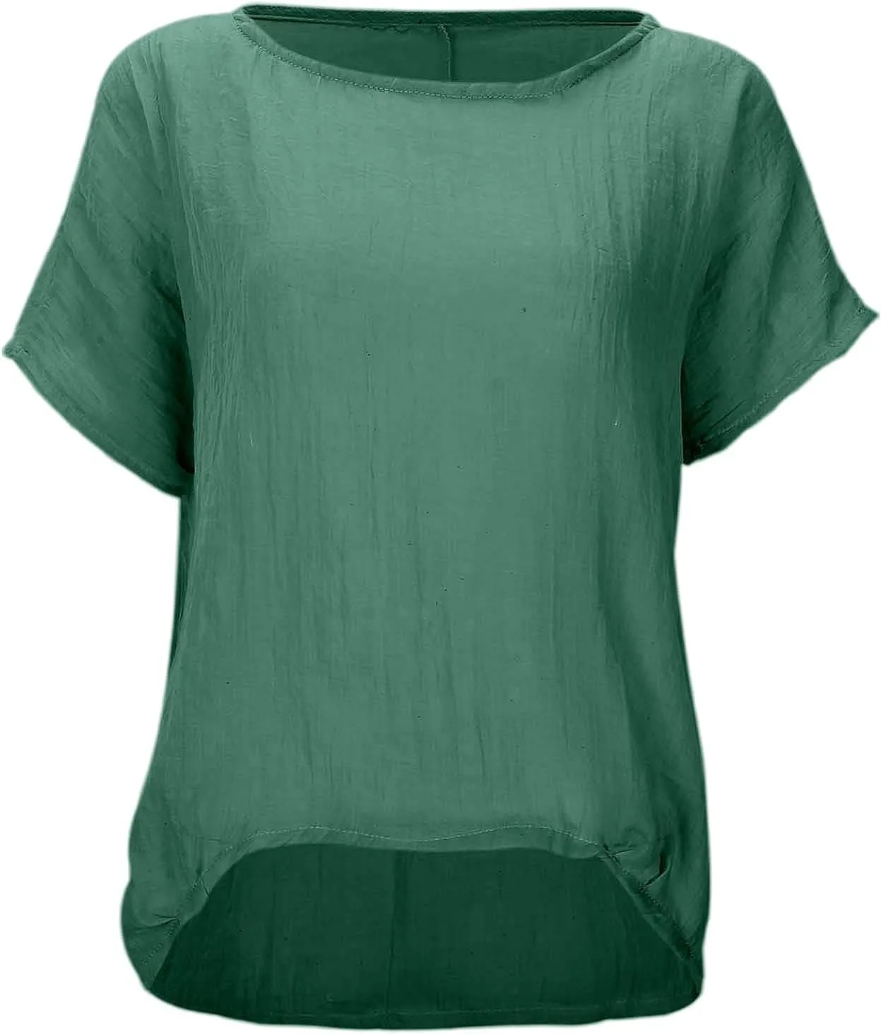 Women's Linen Patchwork Shirt Womens Short Sleeve Tee Shirts Pleated Dressy Casual Neck Summer Tops Blouses