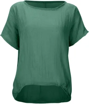Women's Linen Patchwork Shirt Womens Short Sleeve Tee Shirts Pleated Dressy Casual Neck Summer Tops Blouses