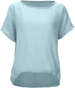 Women's Linen Patchwork Shirt Womens Short Sleeve Tee Shirts Pleated Dressy Casual Neck Summer Tops Blouses