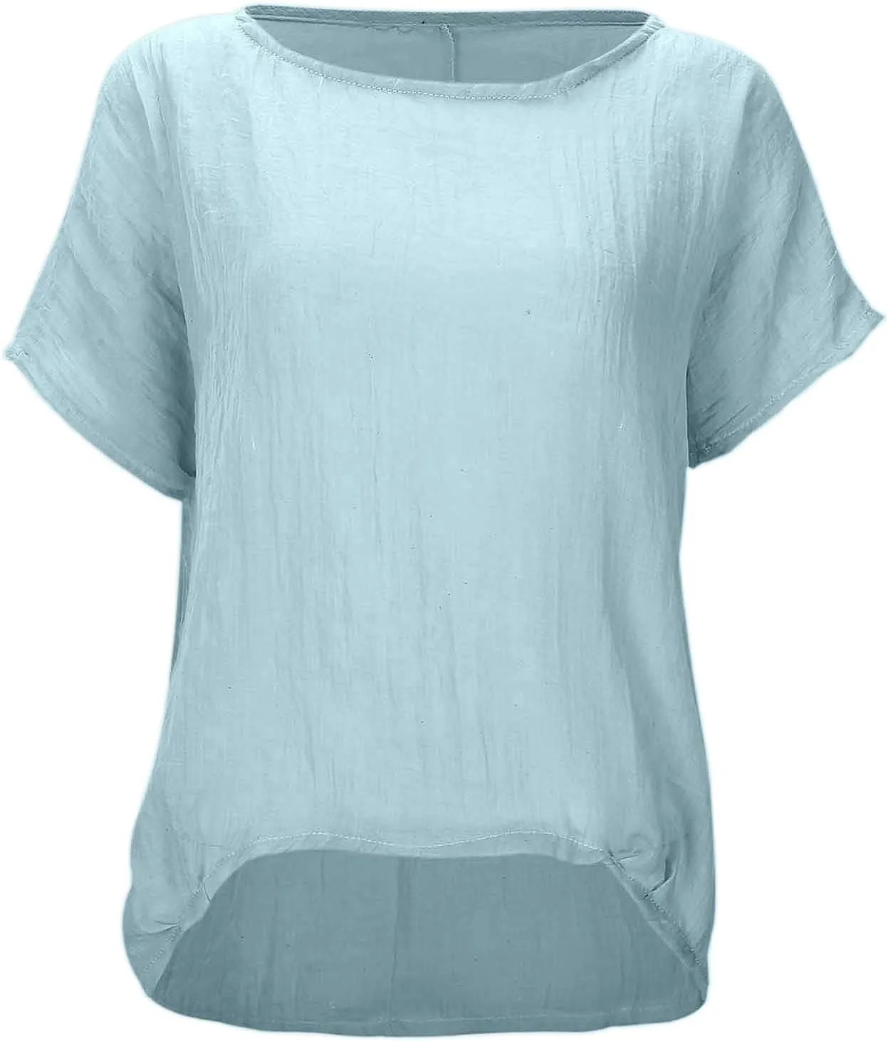 Women's Linen Patchwork Shirt Womens Short Sleeve Tee Shirts Pleated Dressy Casual Neck Summer Tops Blouses