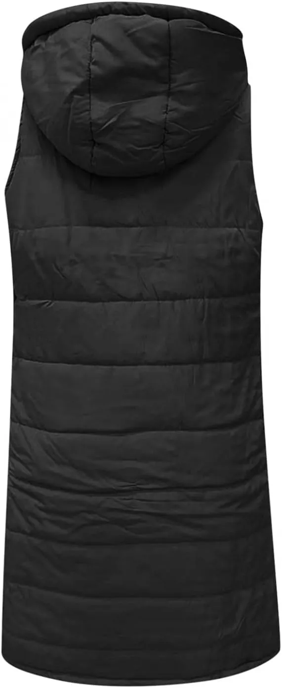 Womens Long Puffer Vest with Hood Fleece Sherpa Lined Jacket Casual Sleeveless Hooded Zip Up Quilted Vest Jacket