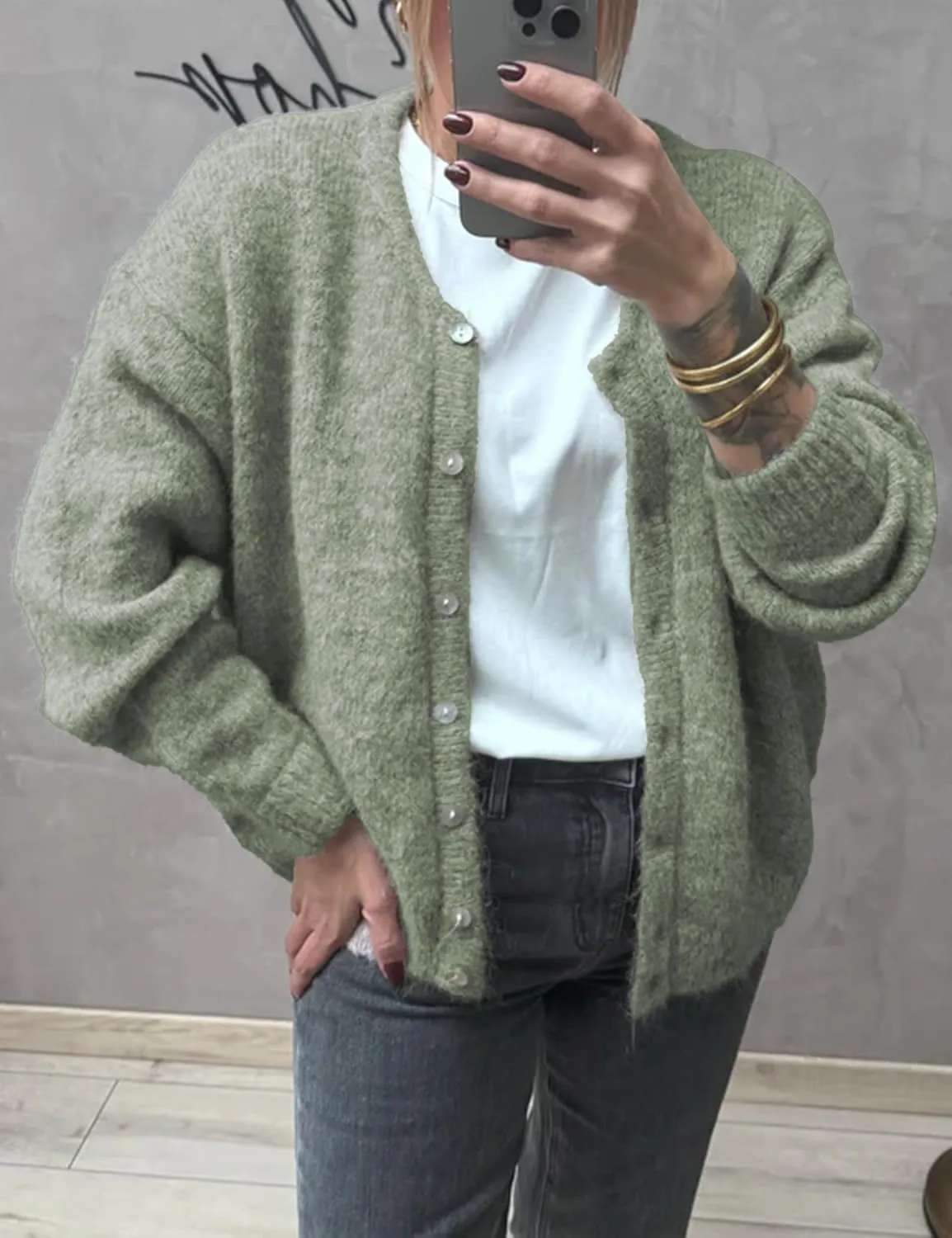 Women's Long Sleeve Front Button Y2k Cardigan Sweaters Crew Neck Loose 2025 Spring Tops