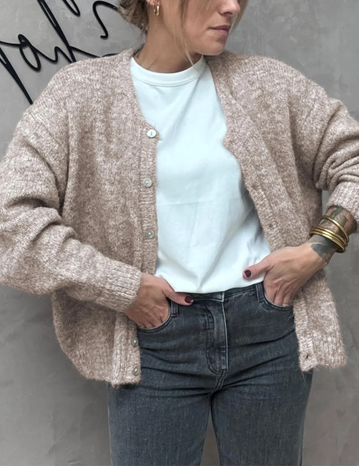 Women's Long Sleeve Front Button Y2k Cardigan Sweaters Crew Neck Loose 2025 Spring Tops