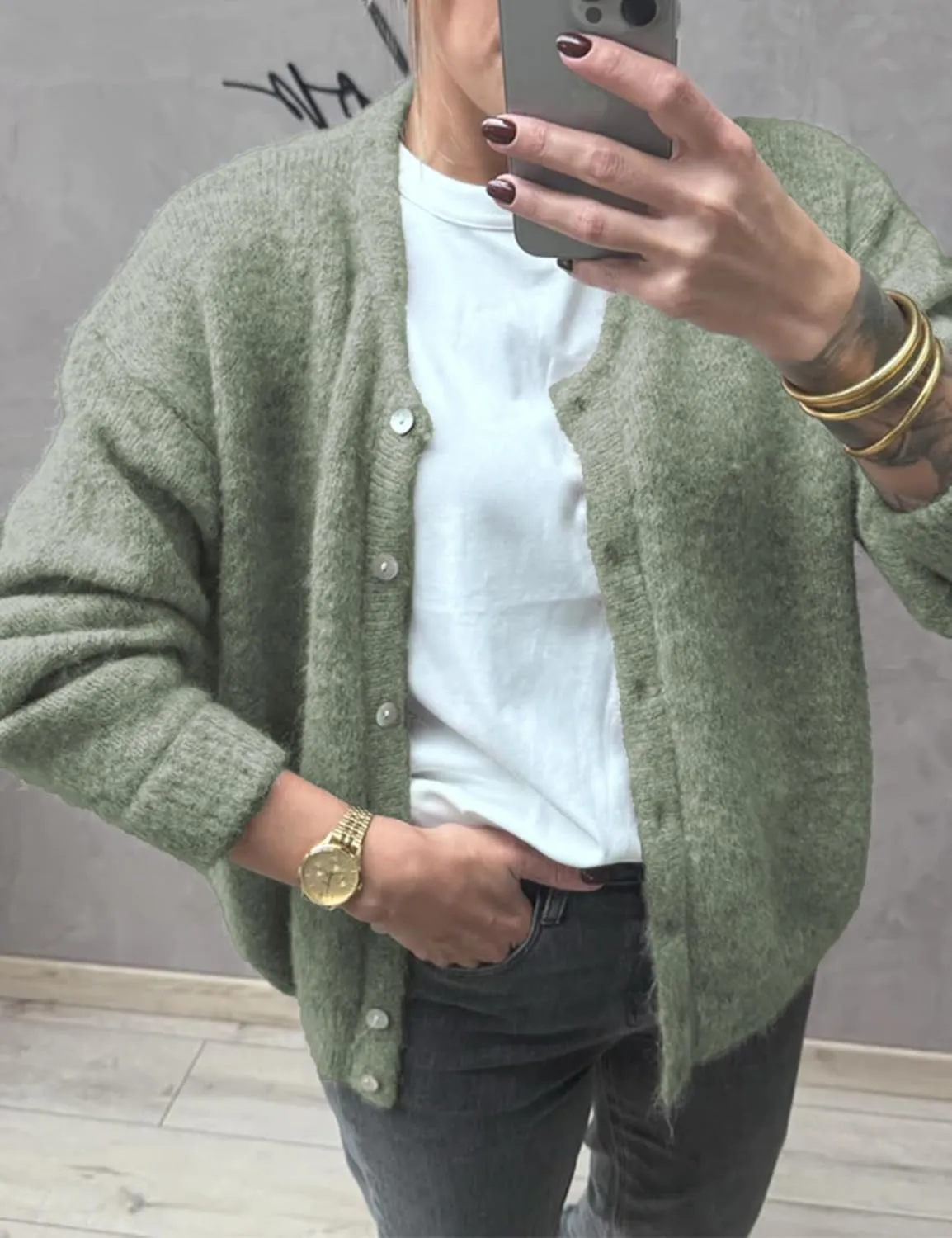 Women's Long Sleeve Front Button Y2k Cardigan Sweaters Crew Neck Loose 2025 Spring Tops