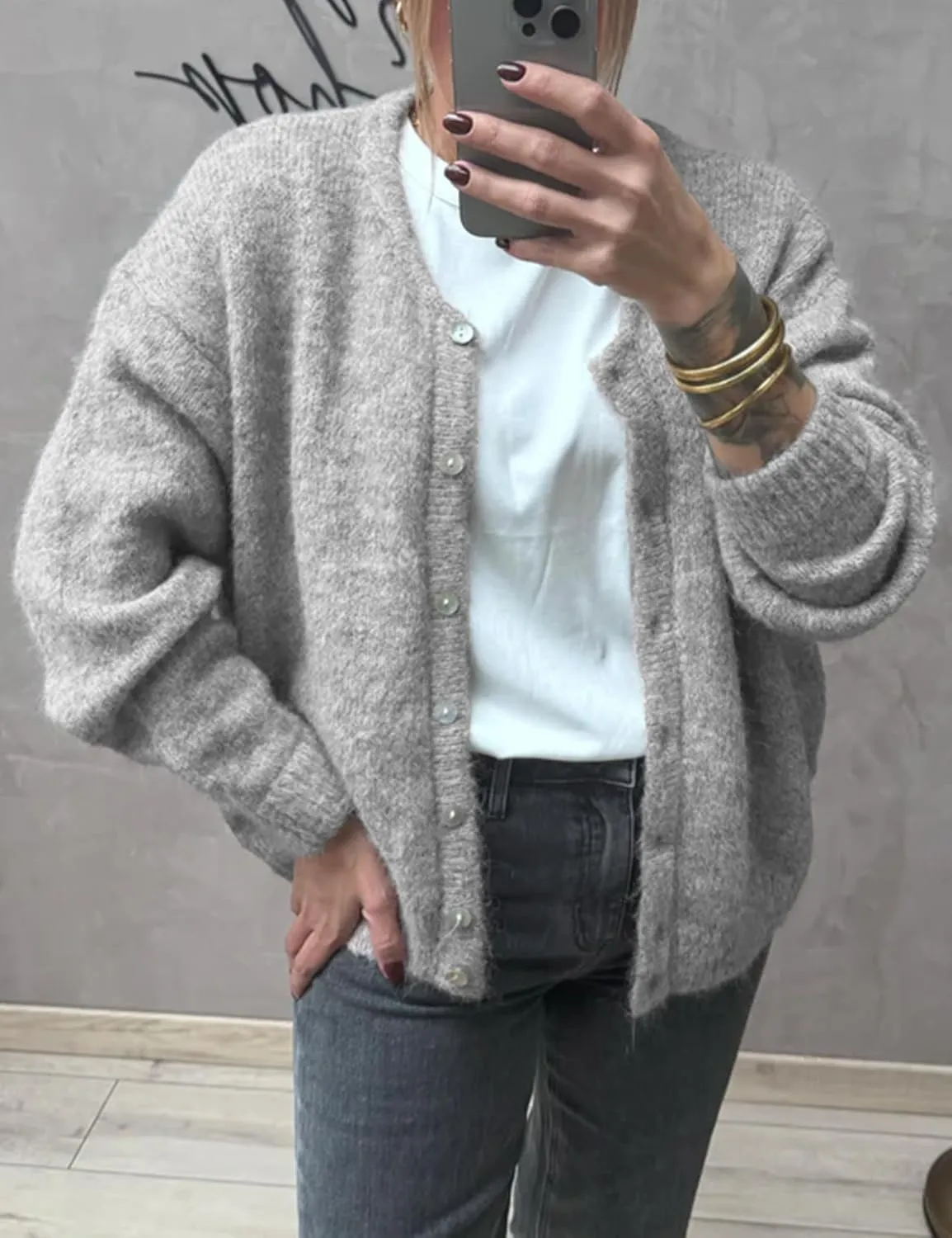 Women's Long Sleeve Front Button Y2k Cardigan Sweaters Crew Neck Loose 2025 Spring Tops
