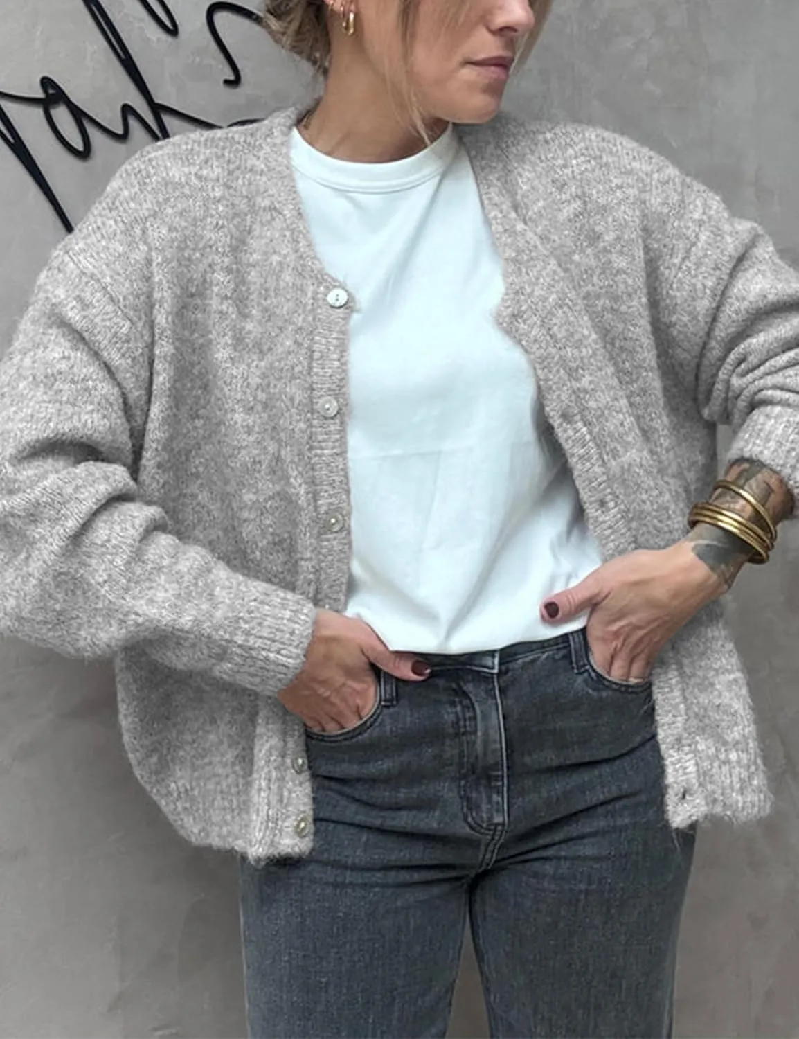 Women's Long Sleeve Front Button Y2k Cardigan Sweaters Crew Neck Loose 2025 Spring Tops