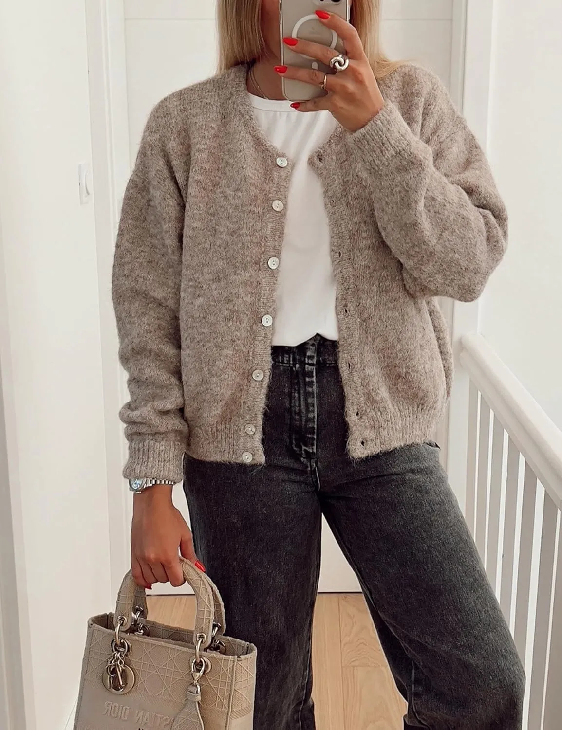 Women's Long Sleeve Front Button Y2k Cardigan Sweaters Crew Neck Loose 2025 Spring Tops