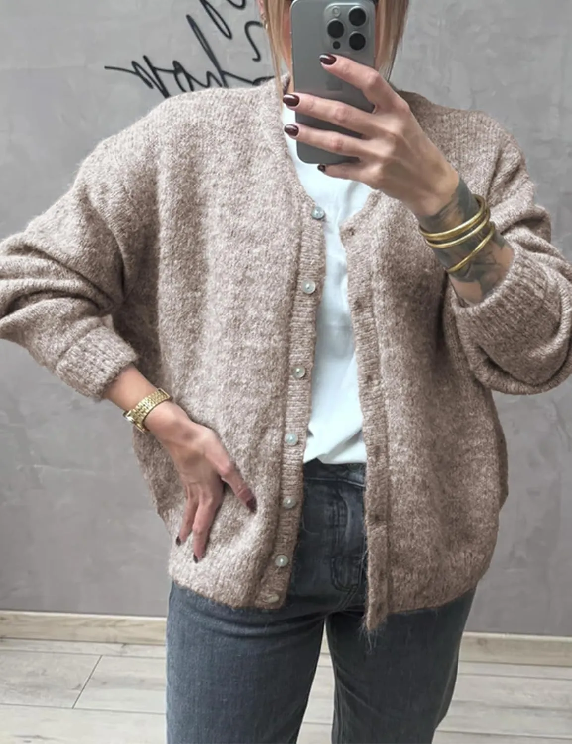 Women's Long Sleeve Front Button Y2k Cardigan Sweaters Crew Neck Loose 2025 Spring Tops