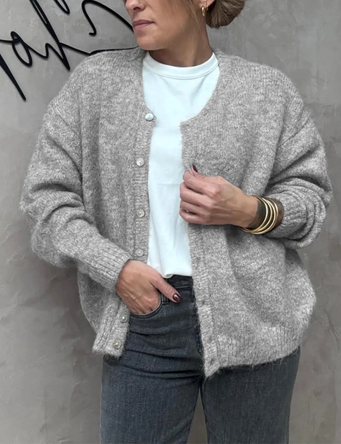 Women's Long Sleeve Front Button Y2k Cardigan Sweaters Crew Neck Loose 2025 Spring Tops
