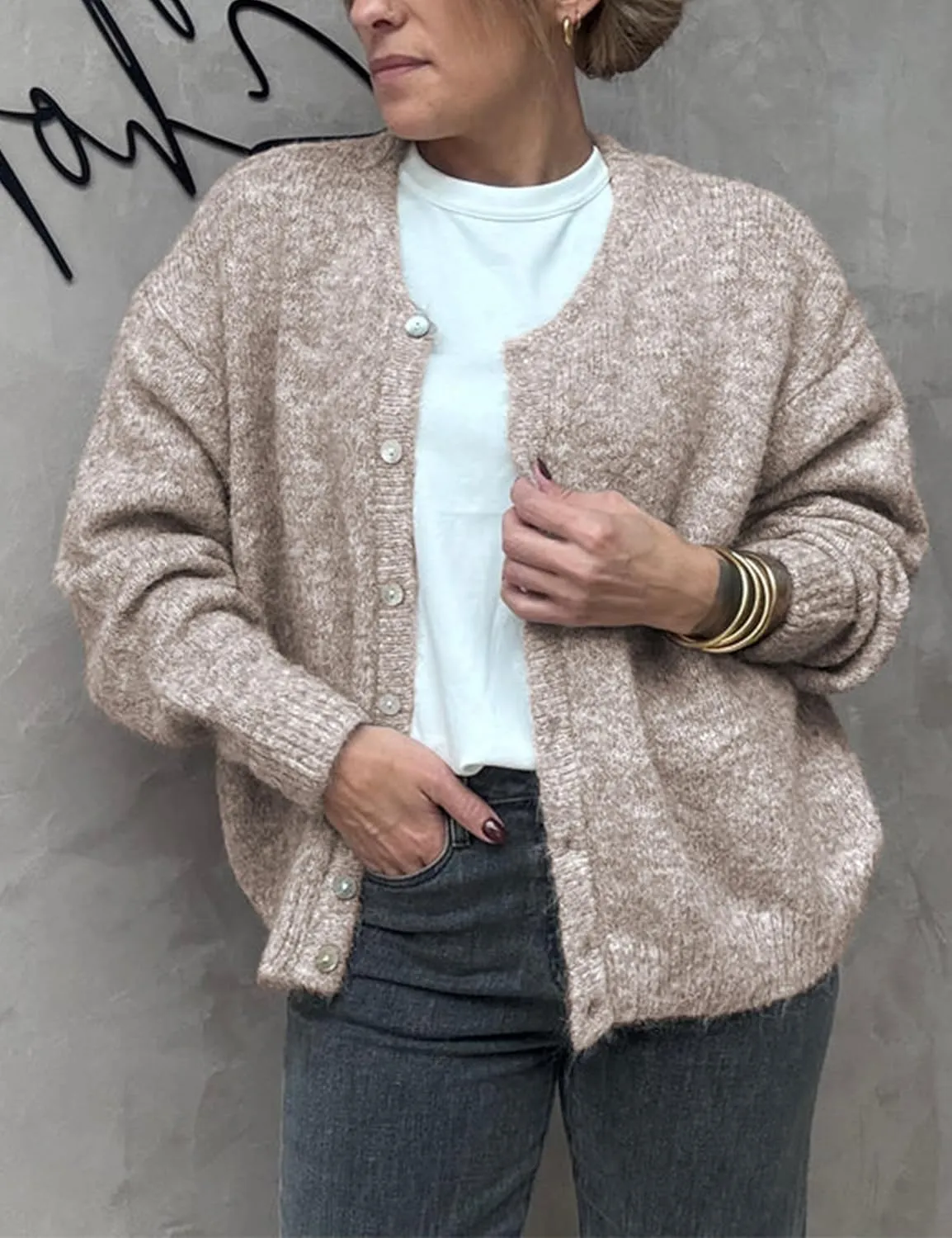 Women's Long Sleeve Front Button Y2k Cardigan Sweaters Crew Neck Loose 2025 Spring Tops