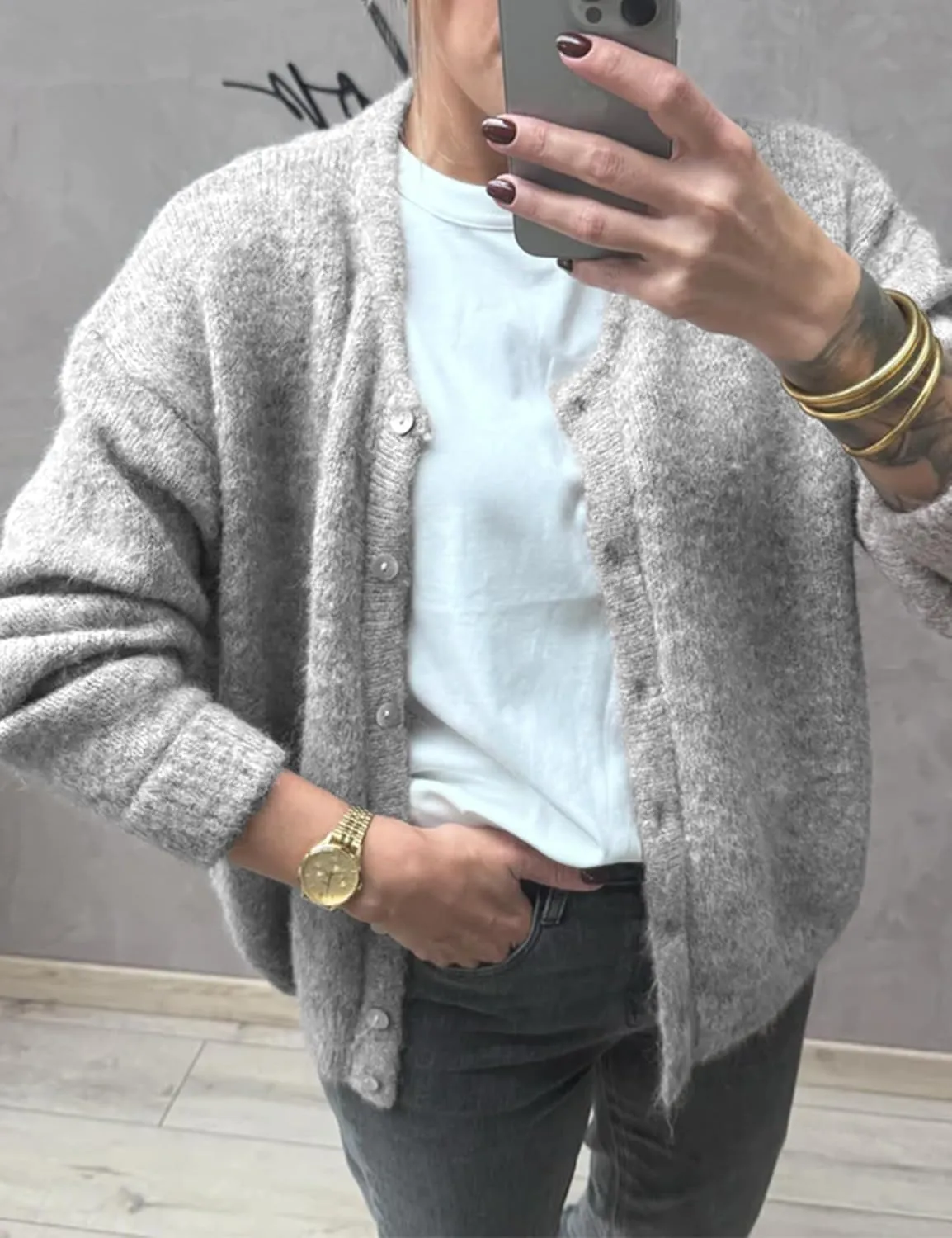 Women's Long Sleeve Front Button Y2k Cardigan Sweaters Crew Neck Loose 2025 Spring Tops