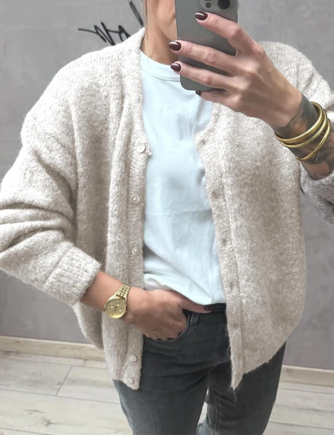 Women's Long Sleeve Front Button Y2k Cardigan Sweaters Crew Neck Loose 2025 Spring Tops