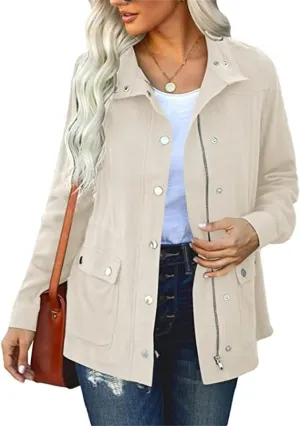 Womens Military Anorak Jackets Safari Utility Zip Up Lightweight Casual Fall Button Down Long Sleeve Coat with Pocket