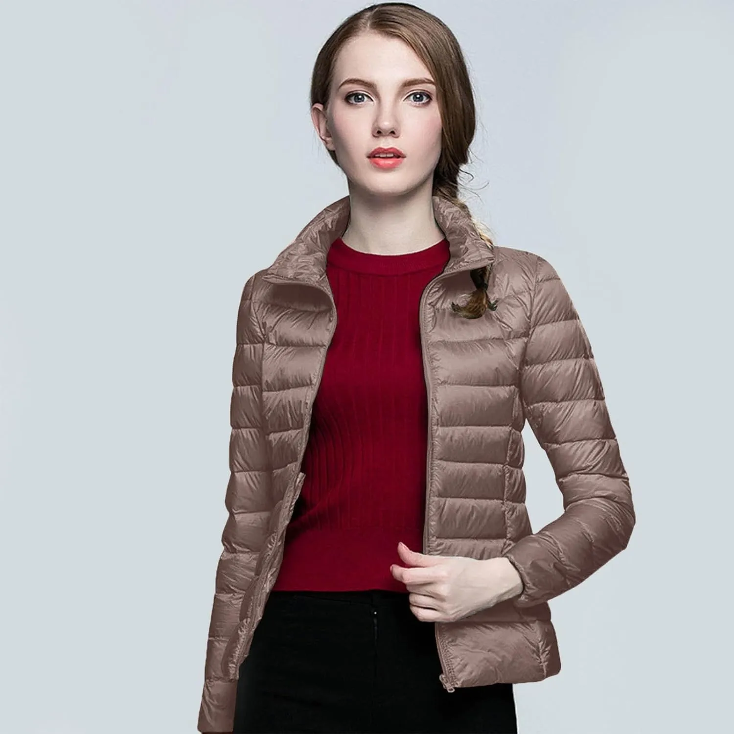Women's Packable Ultra Light Weight Short Down Jacket Packable Full-Zip Short Puffer Jacket