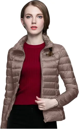 Women's Packable Ultra Light Weight Short Down Jacket Packable Full-Zip Short Puffer Jacket