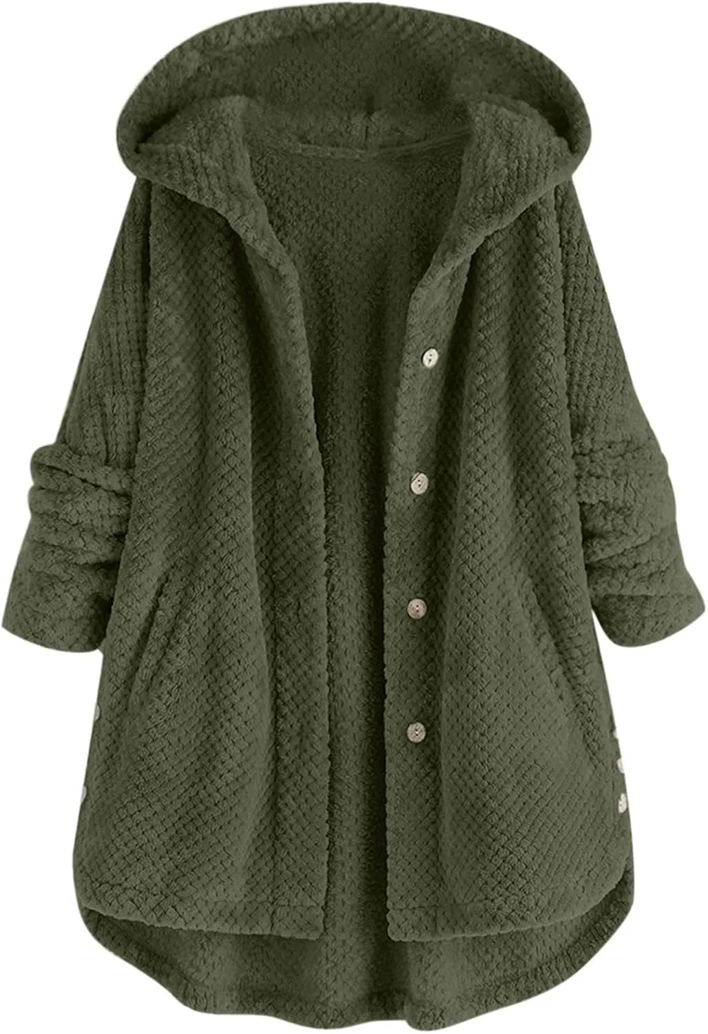 Womens Sherpa Hoodie Long Sleeve Teddy Bear Jacket Button Fluffy Pullover Fleece Faux Fur Cardigan Coats for Ladies
