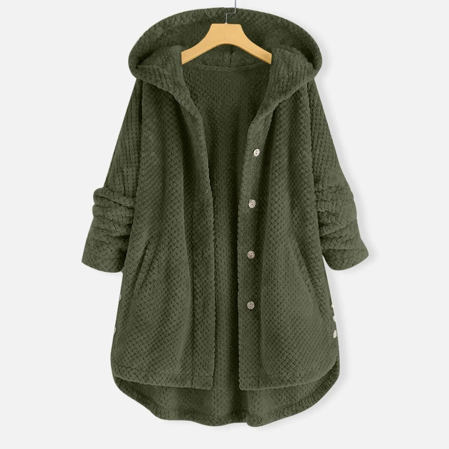 Womens Sherpa Hoodie Long Sleeve Teddy Bear Jacket Button Fluffy Pullover Fleece Faux Fur Cardigan Coats for Ladies