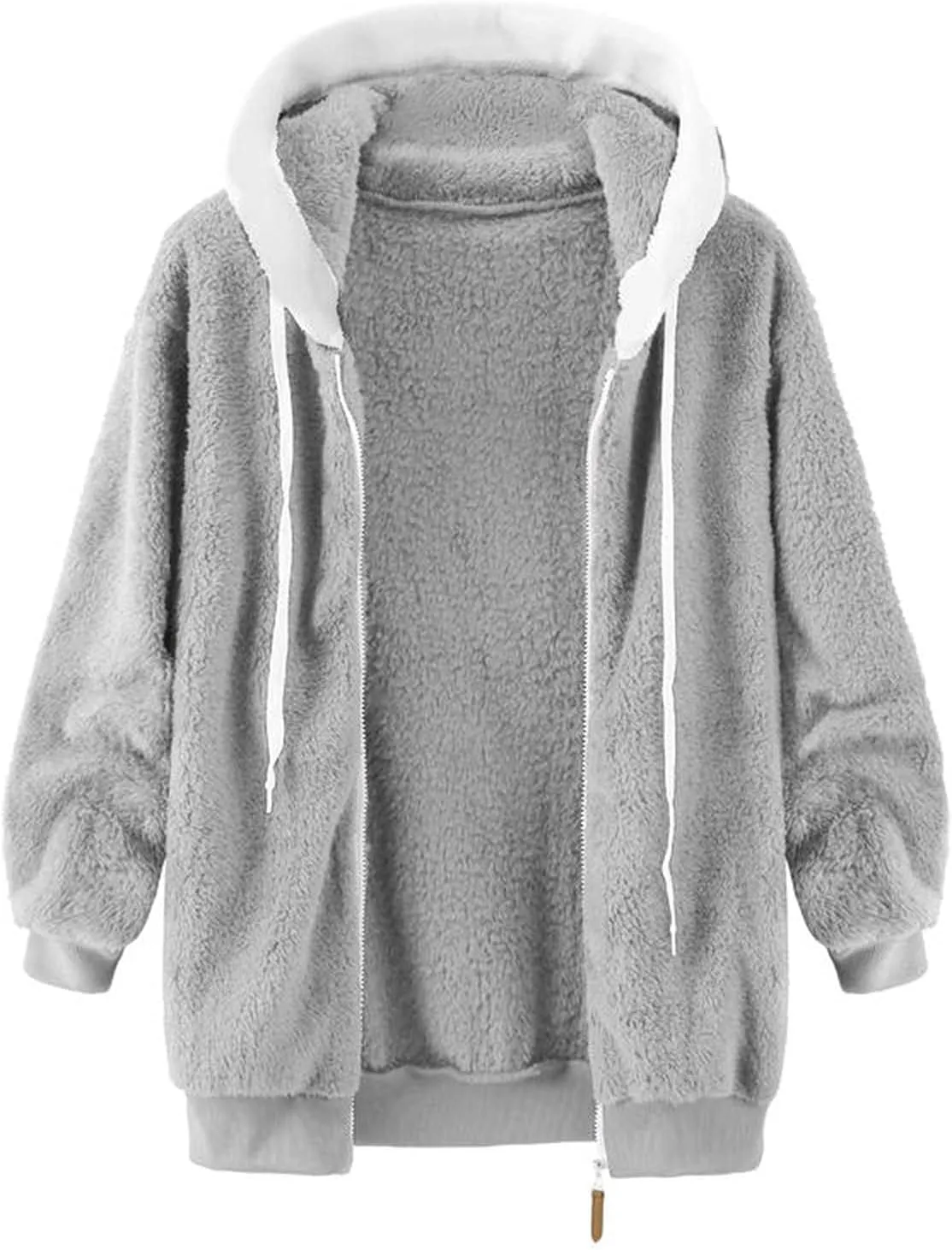 Women's Solid Color Sweatershirt Hooded Pullover Plush Warm Coat Zipper Blouse Women S Outerwear Jacket