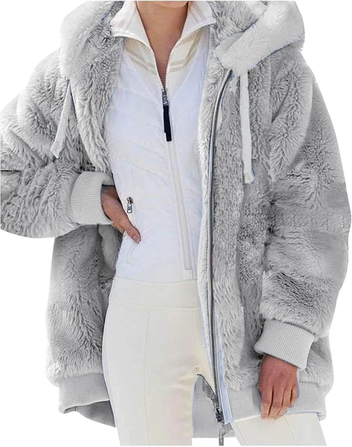 Women's Solid Color Sweatershirt Hooded Pullover Plush Warm Coat Zipper Blouse Women S Outerwear Jacket