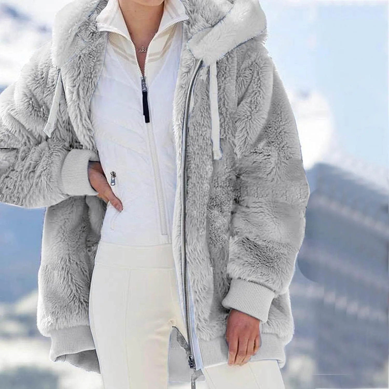 Women's Solid Color Sweatershirt Hooded Pullover Plush Warm Coat Zipper Blouse Women S Outerwear Jacket