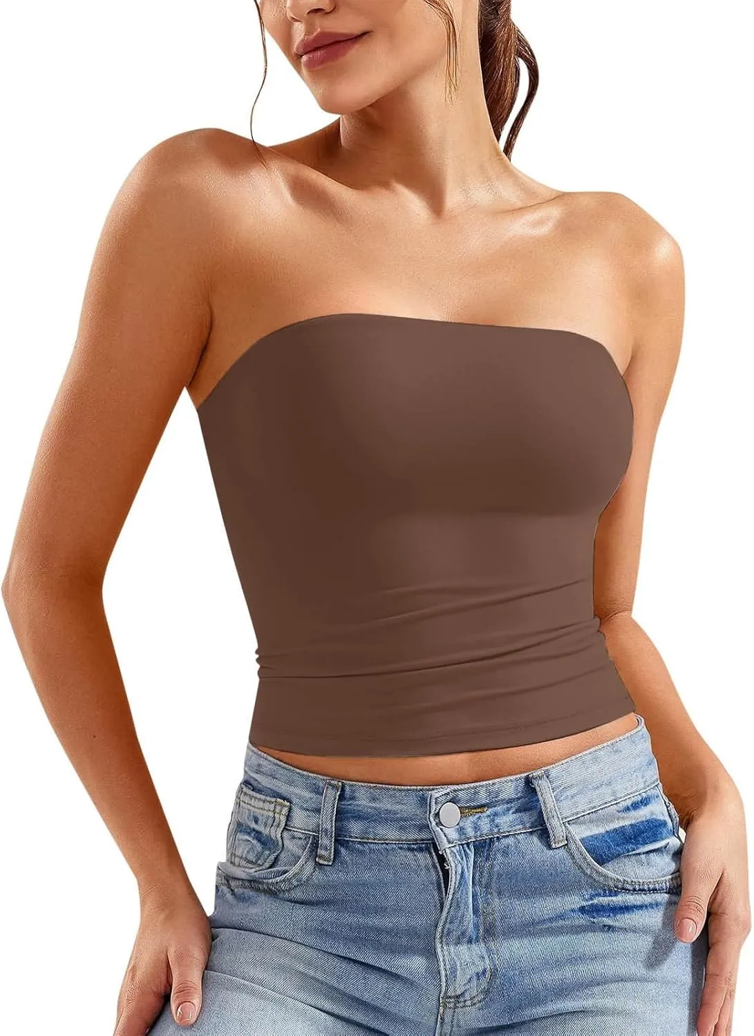 Womens Tube Top Strapless Crop Top Sexy Sleeveless Backless Bandeau Y2K Going Out 2025 Summer Outfits