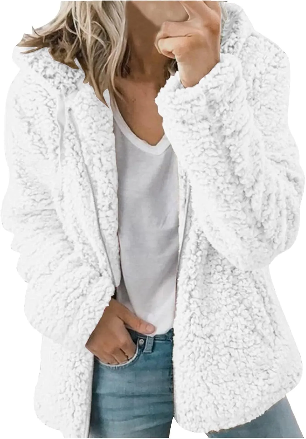 Womens Warm Coats 2025 Winter Fleece Teddy Sherpa Jacket Trendy Full Zip Up Hoodies with Pockets Soft Outerwear