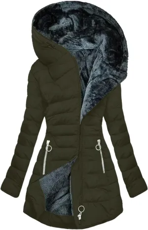 Women's Warm Winter Coat Snow Ski Jacket Fleece Lined Military Jacket Women Faux Fur Hooded Coat Puffer Down Jacket