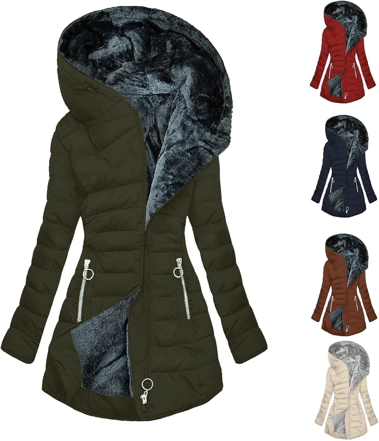 Women's Warm Winter Coat Snow Ski Jacket Fleece Lined Military Jacket Women Faux Fur Hooded Coat Puffer Down Jacket