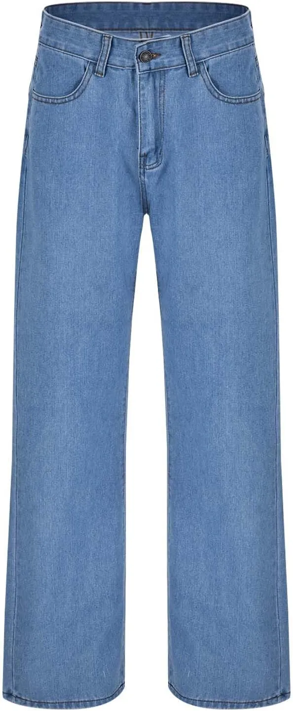 Women's Wide Leg Jeans Casual High Waisted Stretch Baggy Loose Denim Pants Straight Leg Trousers