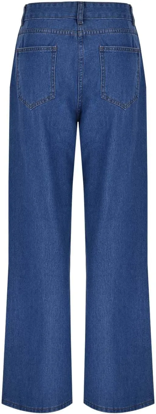 Women's Wide Leg Jeans Casual High Waisted Stretch Baggy Loose Denim Pants Straight Leg Trousers