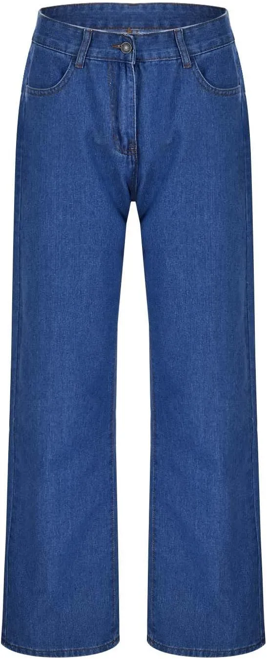 Women's Wide Leg Jeans Casual High Waisted Stretch Baggy Loose Denim Pants Straight Leg Trousers