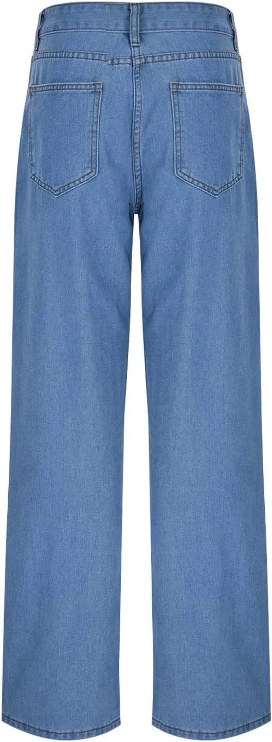 Women's Wide Leg Jeans Casual High Waisted Stretch Baggy Loose Denim Pants Straight Leg Trousers