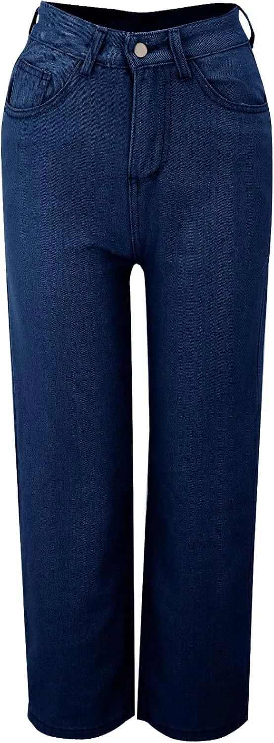 Women's Wide Leg Jeans Casual Loose High Waisted Straight Zimbaplatinum Denim Pants with Pockets