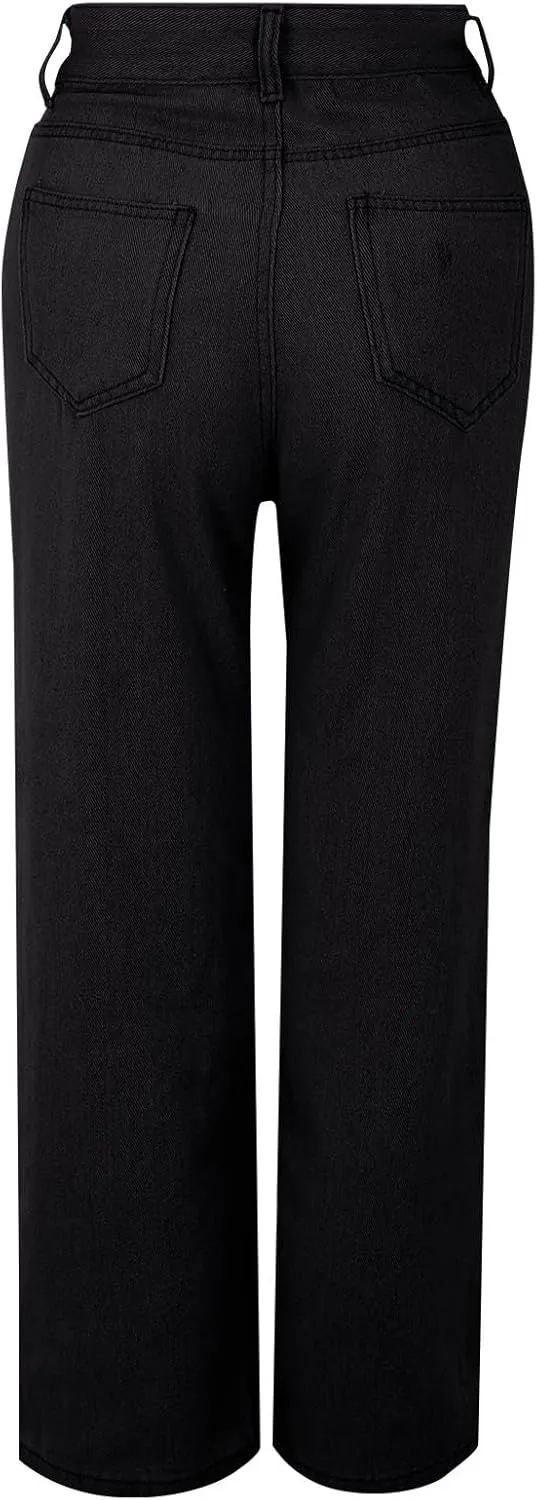 Women's Wide Leg Jeans Casual Loose High Waisted Straight Zimbaplatinum Denim Pants with Pockets