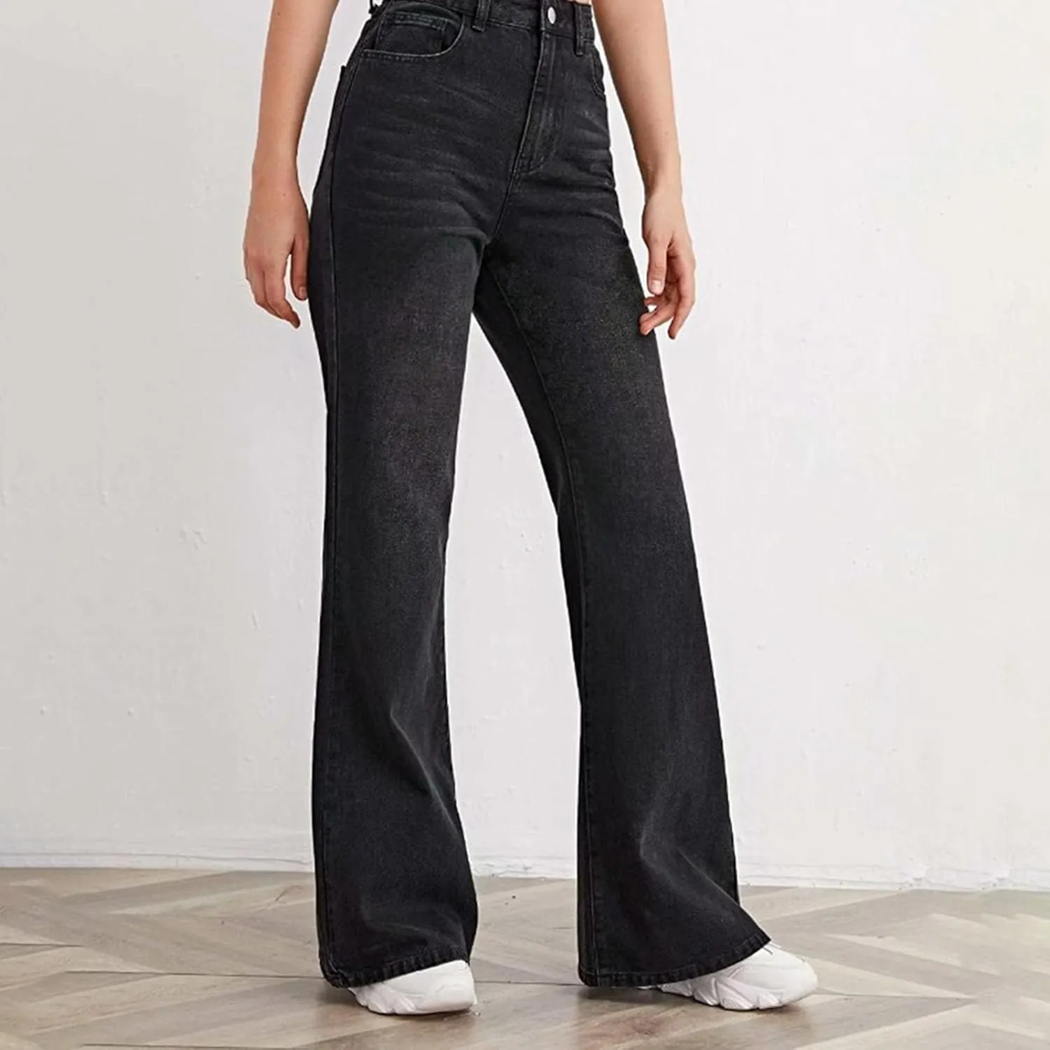 Women's Wide Leg Jeans Casual Loose High Waisted Straight Zimbaplatinum Denim Pants with Pockets