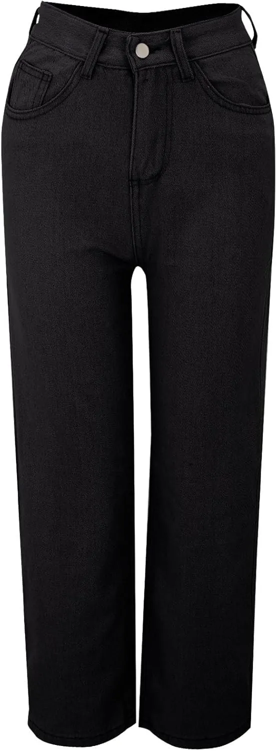 Women's Wide Leg Jeans Casual Loose High Waisted Straight Zimbaplatinum Denim Pants with Pockets