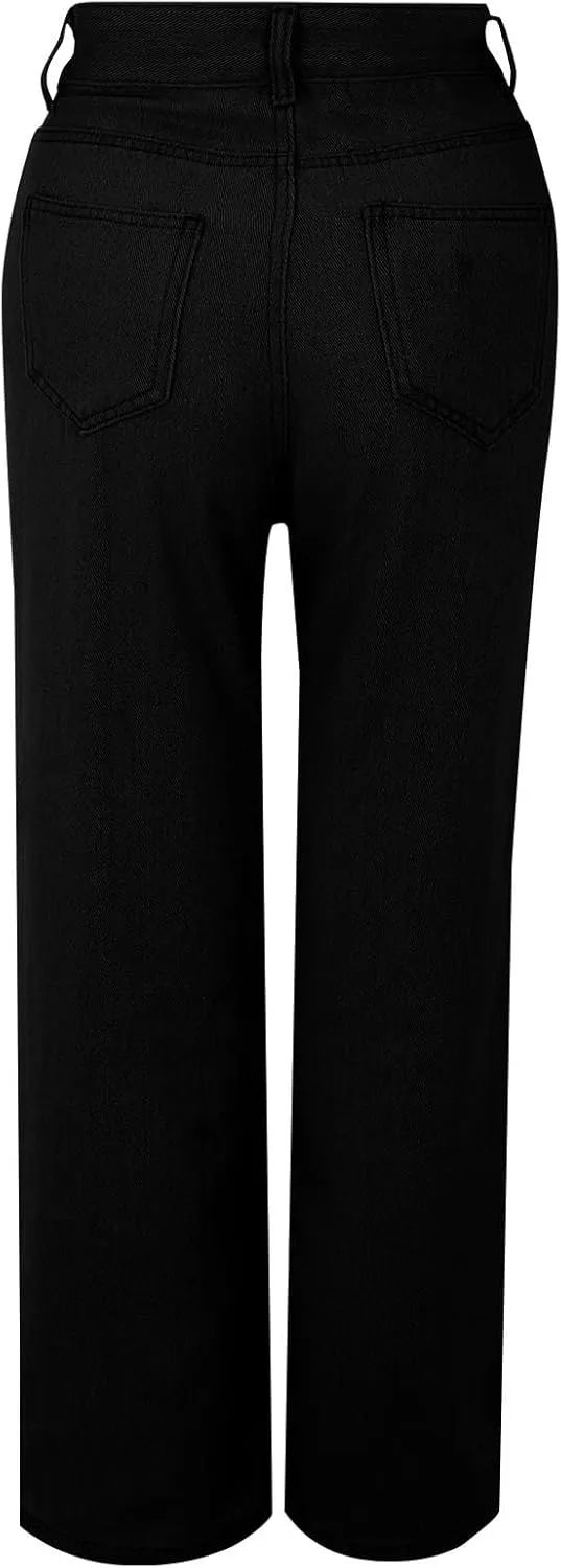 Women's Wide Leg Jeans Casual Loose High Waisted Straight Zimbaplatinum Denim Pants with Pockets