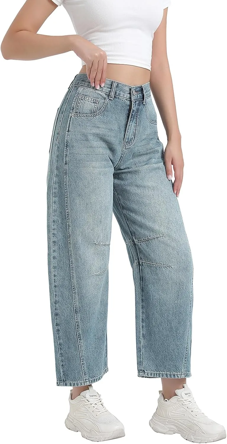Women's Wide Leg Jeans Elastic Waist Women Trendy Denim Pants Comfortable Stretchy Jeans with Pockets