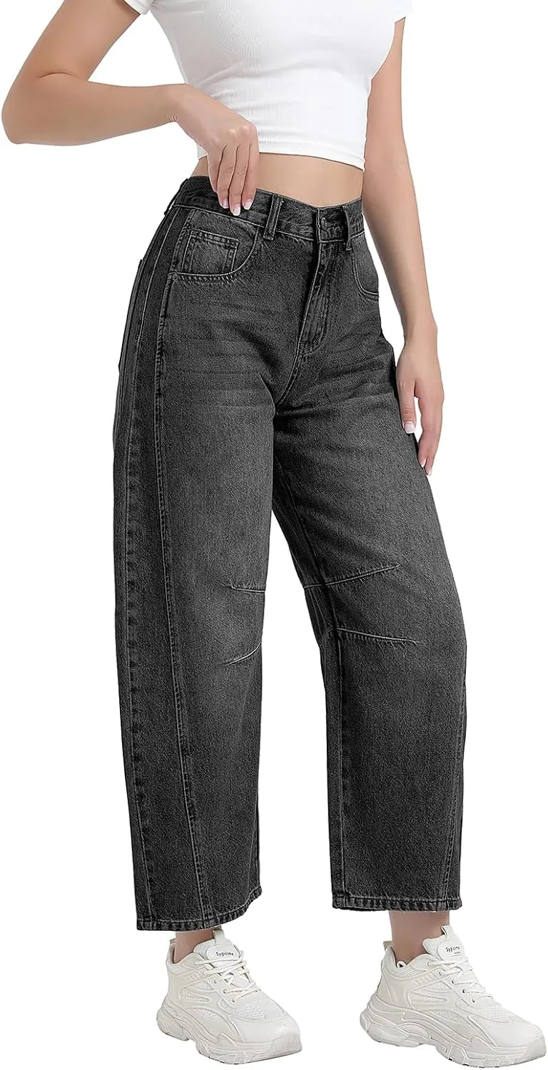 Women's Wide Leg Jeans Elastic Waist Women Trendy Denim Pants Comfortable Stretchy Jeans with Pockets