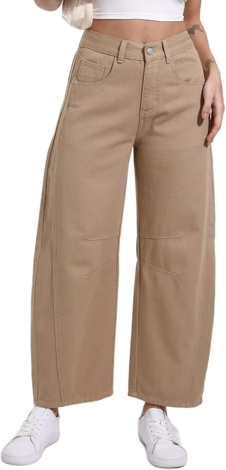 Women's Wide Leg Jeans Elastic Waist Women Trendy Denim Pants Comfortable Stretchy Jeans with Pockets
