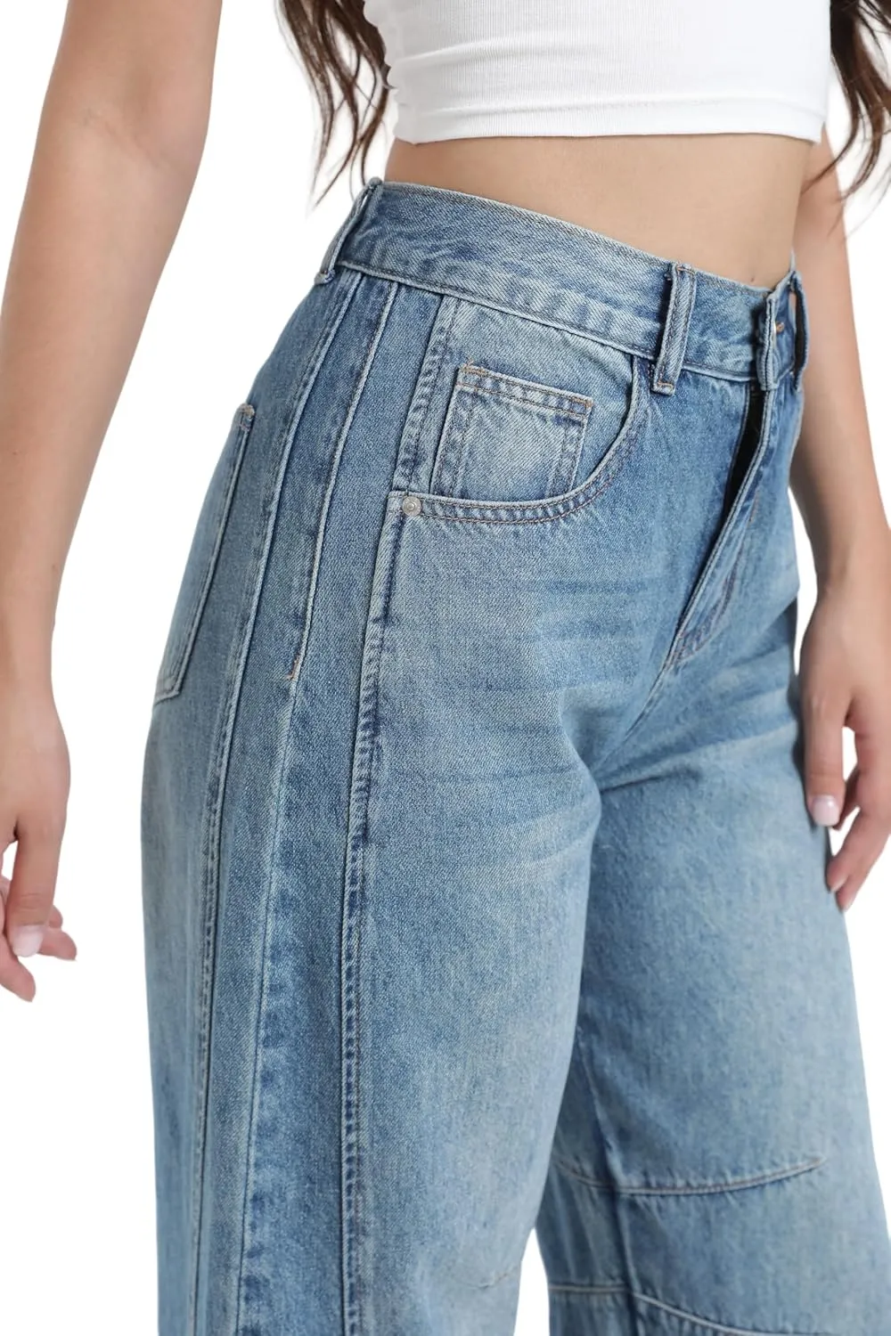 Women's Wide Leg Jeans Elastic Waist Women Trendy Denim Pants Comfortable Stretchy Jeans with Pockets