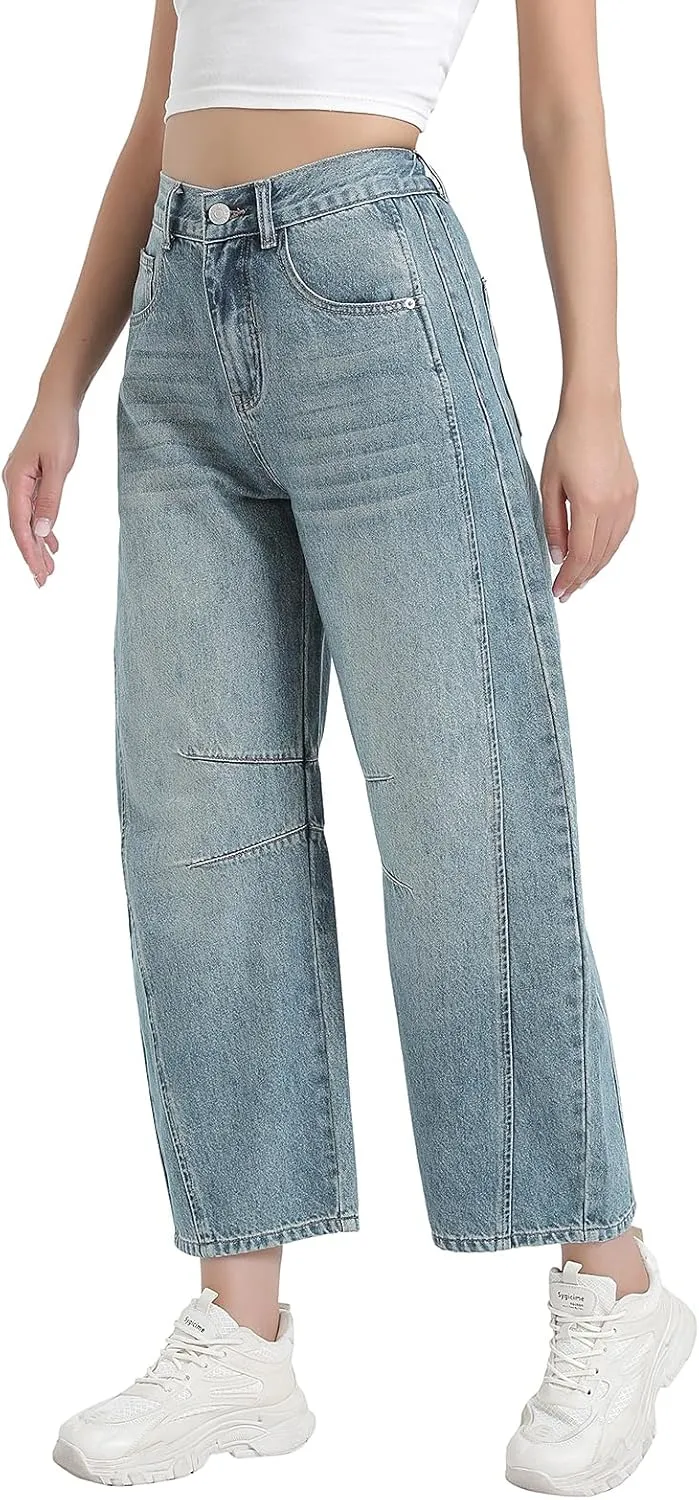 Women's Wide Leg Jeans Elastic Waist Women Trendy Denim Pants Comfortable Stretchy Jeans with Pockets