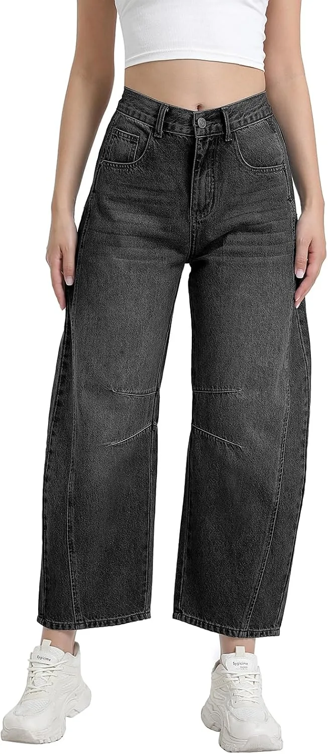 Women's Wide Leg Jeans Elastic Waist Women Trendy Denim Pants Comfortable Stretchy Jeans with Pockets