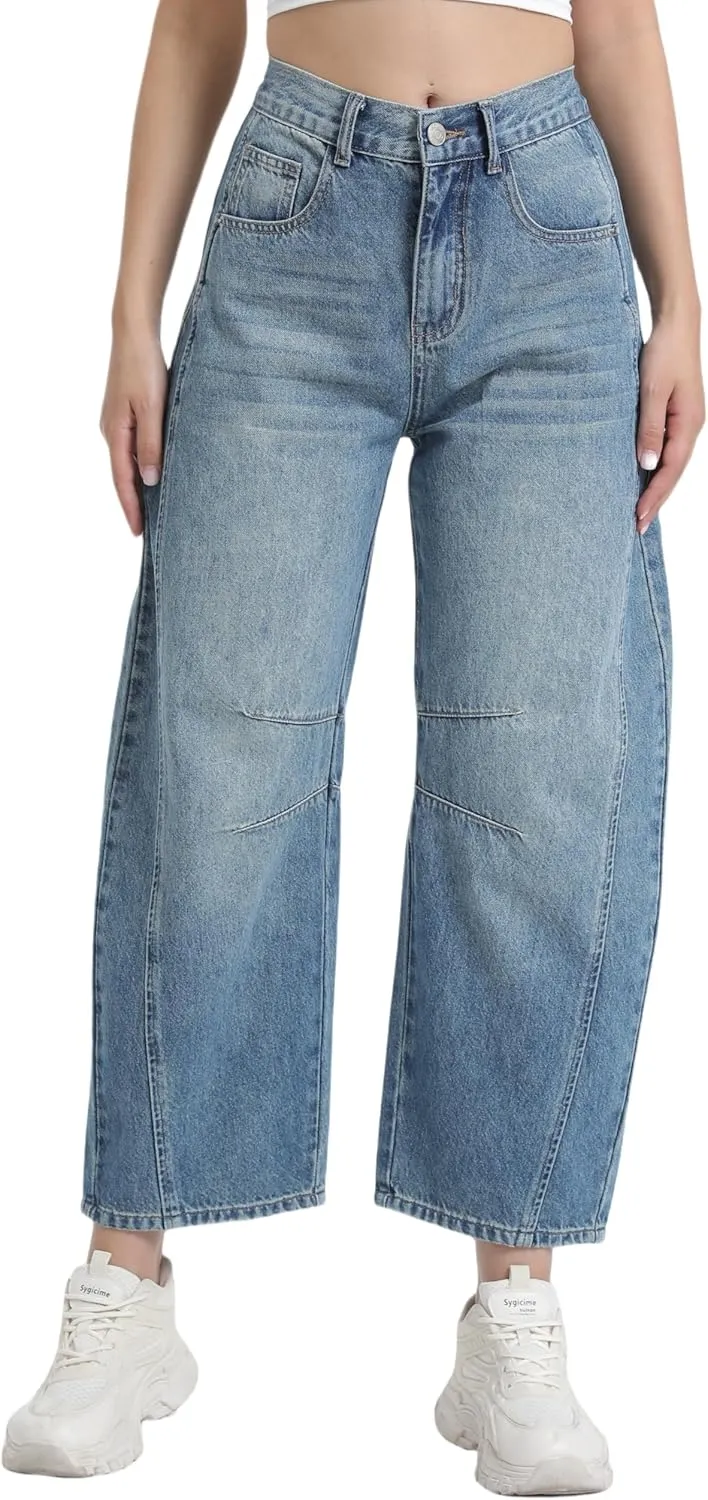 Women's Wide Leg Jeans Elastic Waist Women Trendy Denim Pants Comfortable Stretchy Jeans with Pockets