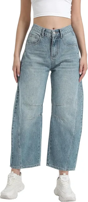 Women's Wide Leg Jeans Elastic Waist Women Trendy Denim Pants Comfortable Stretchy Jeans with Pockets