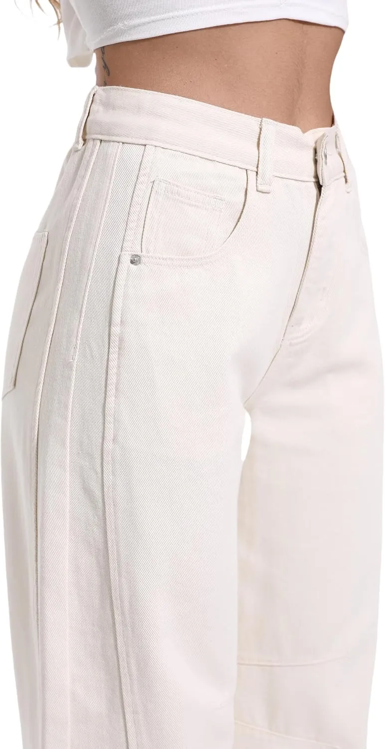 Women's Wide Leg Jeans Elastic Waist Women Trendy Denim Pants Comfortable Stretchy Jeans with Pockets