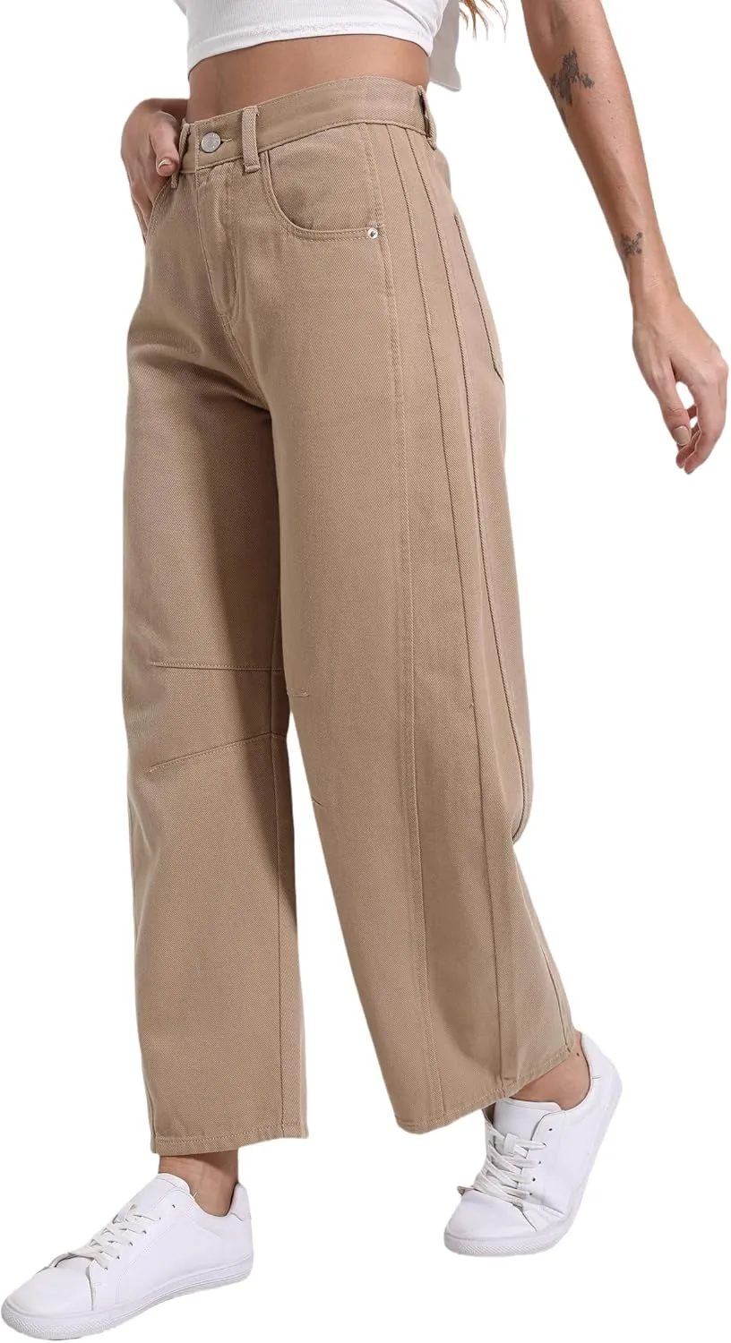 Women's Wide Leg Jeans Elastic Waist Women Trendy Denim Pants Comfortable Stretchy Jeans with Pockets