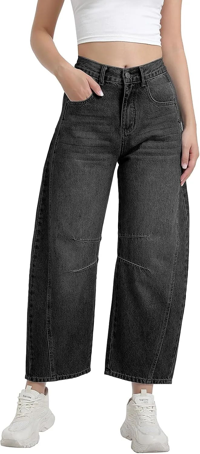 Women's Wide Leg Jeans Elastic Waist Women Trendy Denim Pants Comfortable Stretchy Jeans with Pockets