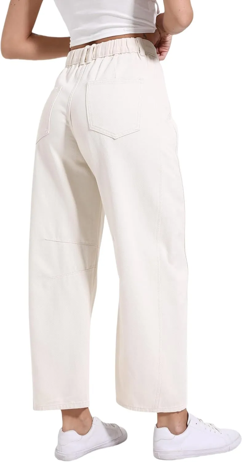 Women's Wide Leg Jeans Elastic Waist Women Trendy Denim Pants Comfortable Stretchy Jeans with Pockets
